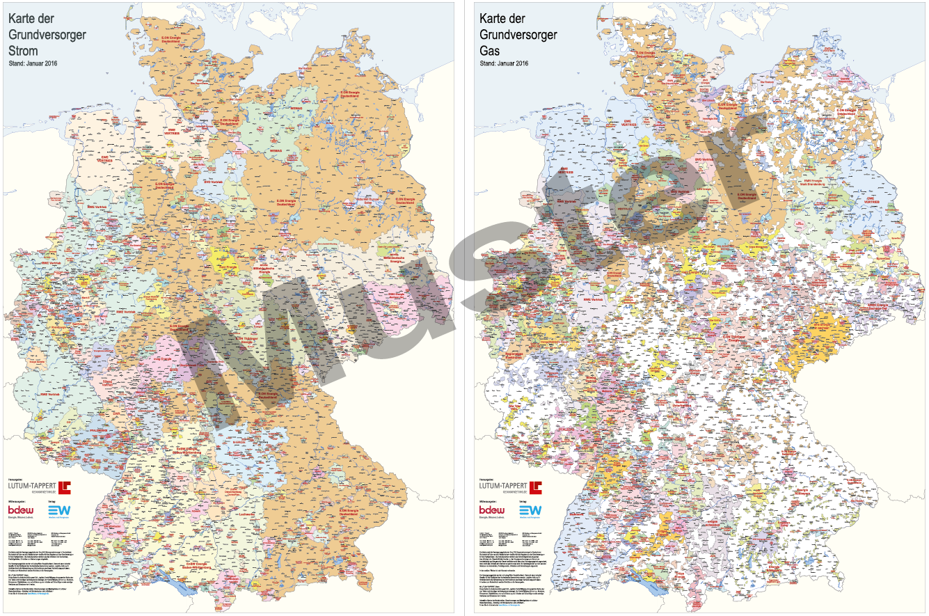 Karten der Grundversorger Strom- und Gas in Deutschland 2016 (print + digital)