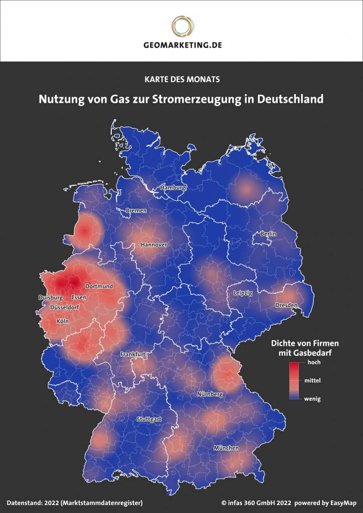 Karte zu Gas, welches in Deutschland zur Stromerzeugung verwendet wird.