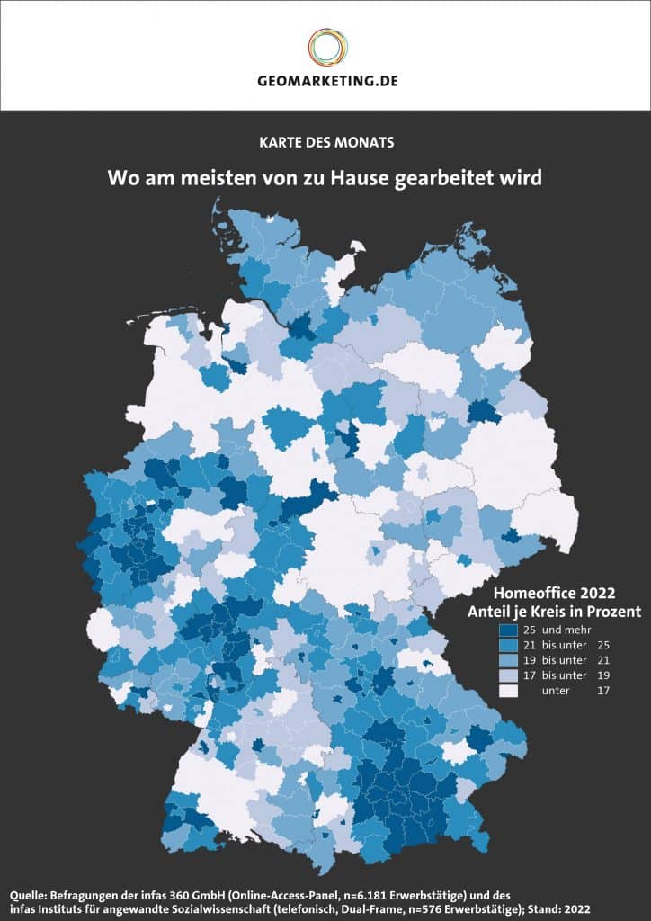 Karte zum Homeoffice-Anteil in Deutschland